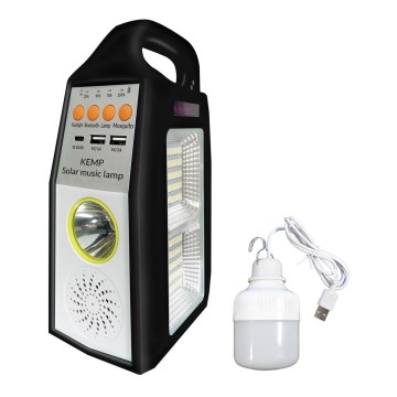 Daugiafunkcinis saulės energijos LED šviestuvas su garsiakalbiu ir išorine baterija LED/5W/7200mAh IP65
