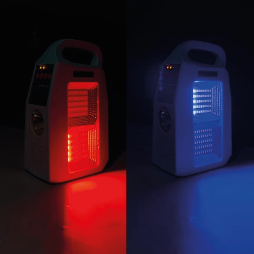 Daugiafunkcinis saulės energijos LED šviestuvas su garsiakalbiu ir išorine baterija LED/5W/7200mAh IP65