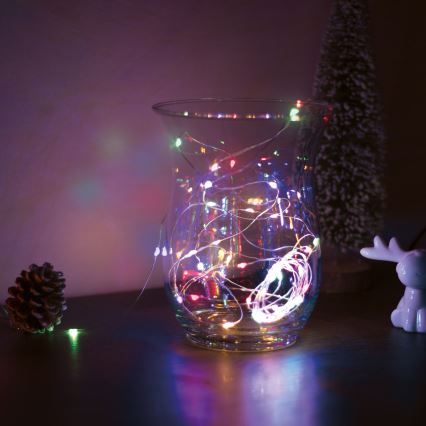 Daugiaspalvė LED kalėdinė girlianda 50xLED/3xAA 5m