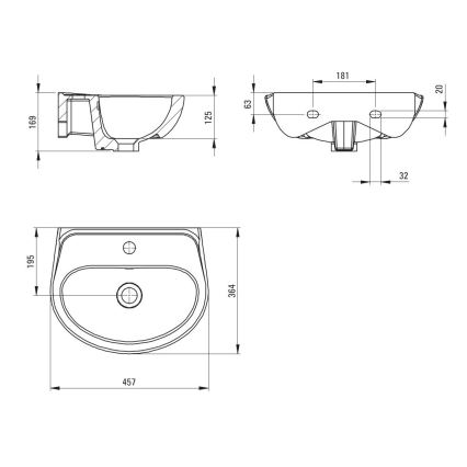 Deante CDJ_6U4W - Pakabinamas praustuvas su maišytuvo anga JASMIN 45,7x36,4 cm keramika/balta