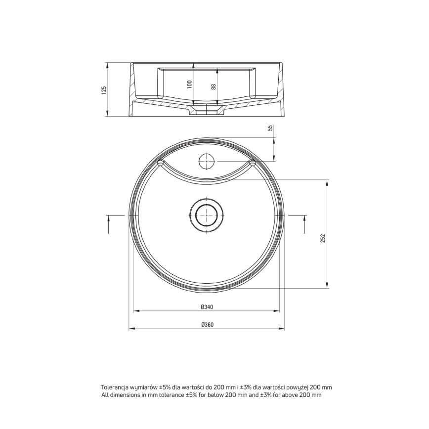Deante CQS_5U4B - Pastatomas praustuvas su čiaupo skyle SILIA diametras 36 cm granito/smėlio spalva