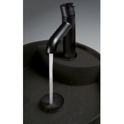 Deante CQS_NU4B - Praustuvas ant stalviršio su maišytuvo anga SILIA, skersmuo 36 cm, granitinis/juodas