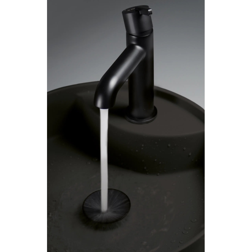 Deante CQS_NU4B - Praustuvas ant stalviršio su maišytuvo anga SILIA, skersmuo 36 cm, granitinis/juodas