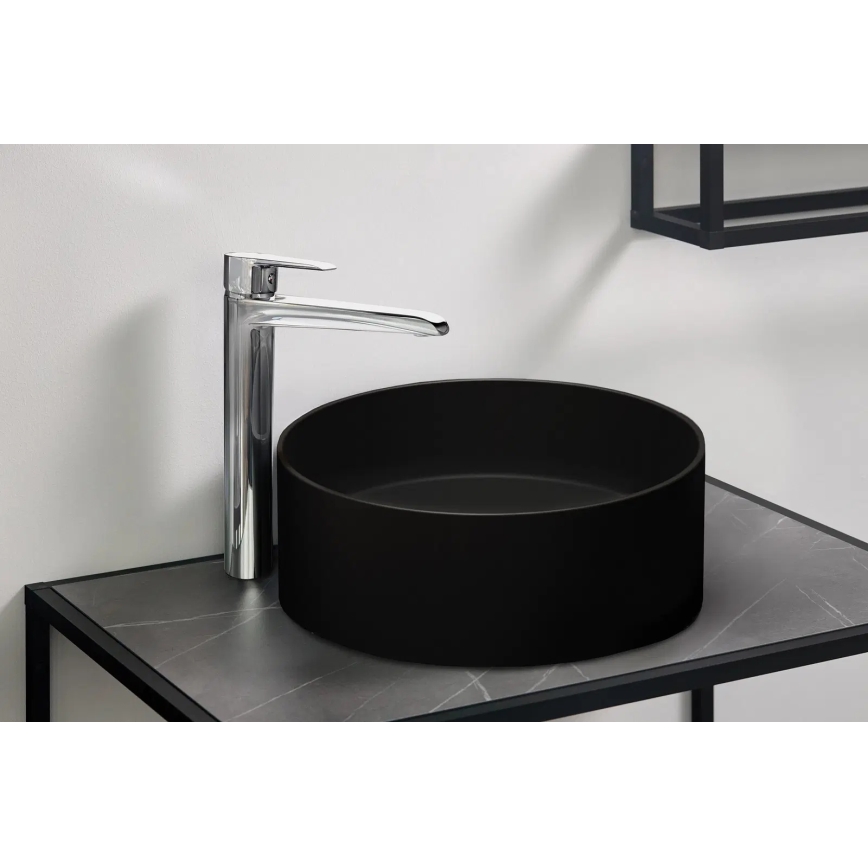 Deante CQS_NU4S - Ant stalviršio praustuvas SILIA, skersmuo 36 cm, granitas/juodas