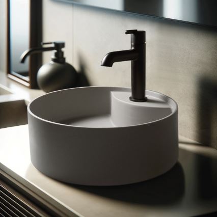 Deante CQS_SU4B - ant stalviršio montuojamas praustuvas SILIA Ø 36 cm, granitas / metalinė pilka