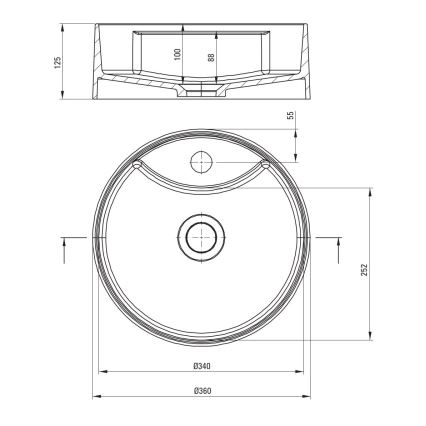 Deante CQS_SU4B - ant stalviršio montuojamas praustuvas SILIA Ø 36 cm, granitas / metalinė pilka