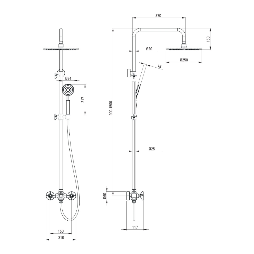 Deante NAC_N4QT - Dušo komplektas su TEMISTO maišytuvu, juodas