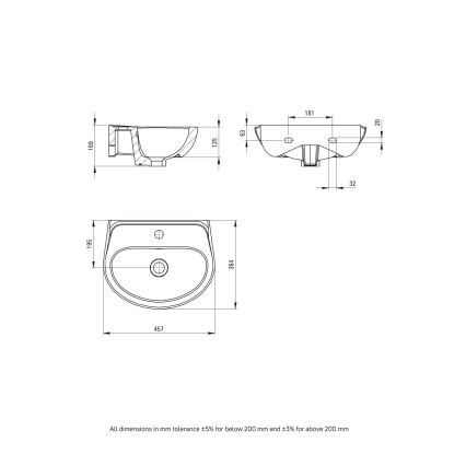 Deante - Pakabinamas praustuvas JASMIN 45,7x36,4 + praustuvo maišytuvas LEMON