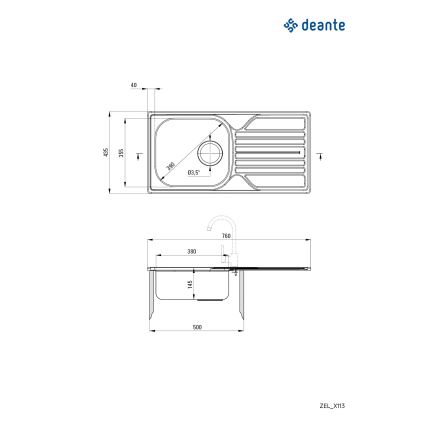 Deante ZEL_0113 - Virtuvės kriauklė LEGATO 43,5x76 cm satinas