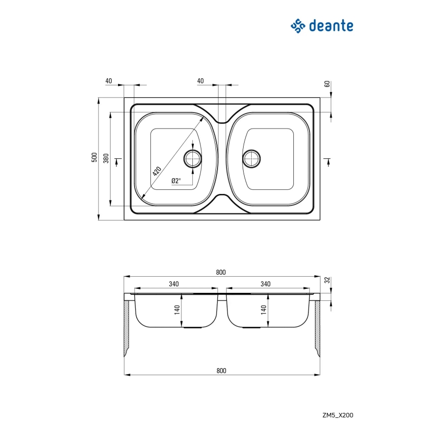 Deante ZM5_0200 - Virtuvinė plautuvė TANGO 50x80 cm satinuota