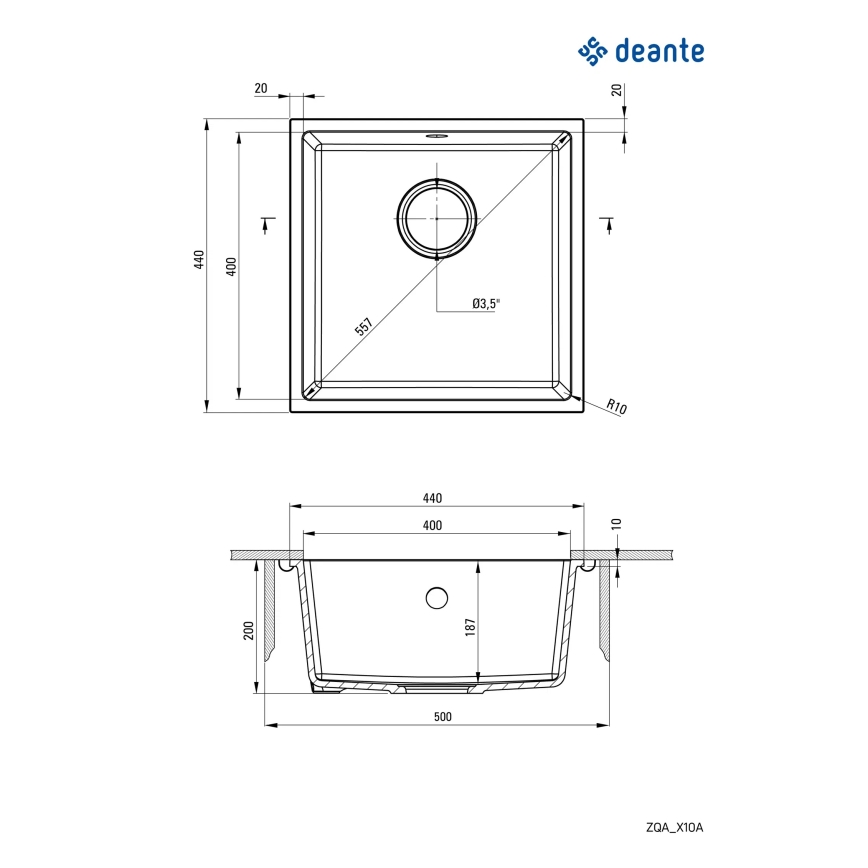 Deante ZQA_N10A - Virtuvės kriauklė CORDA 44x44 cm granito/juoda