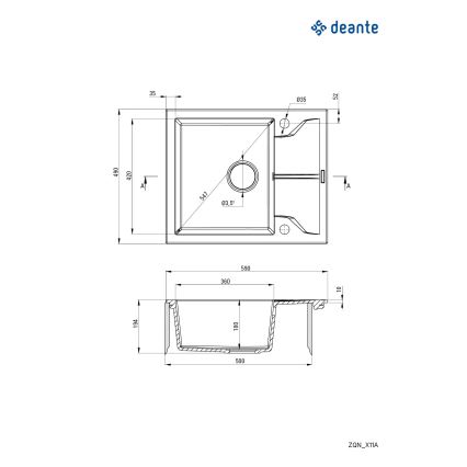 Deante ZQN_G11A - Virtuvės kriauklė ANDANTE 49x59 cm granito/metalinis grafitas