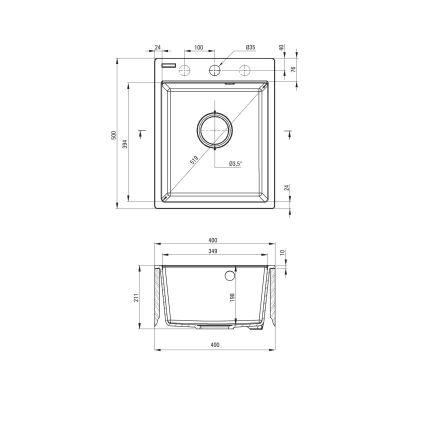 Deante ZRC_S103 - Virtuvinė plautuvė CORIO 50x40 cm, granitinė / metalinė pilka