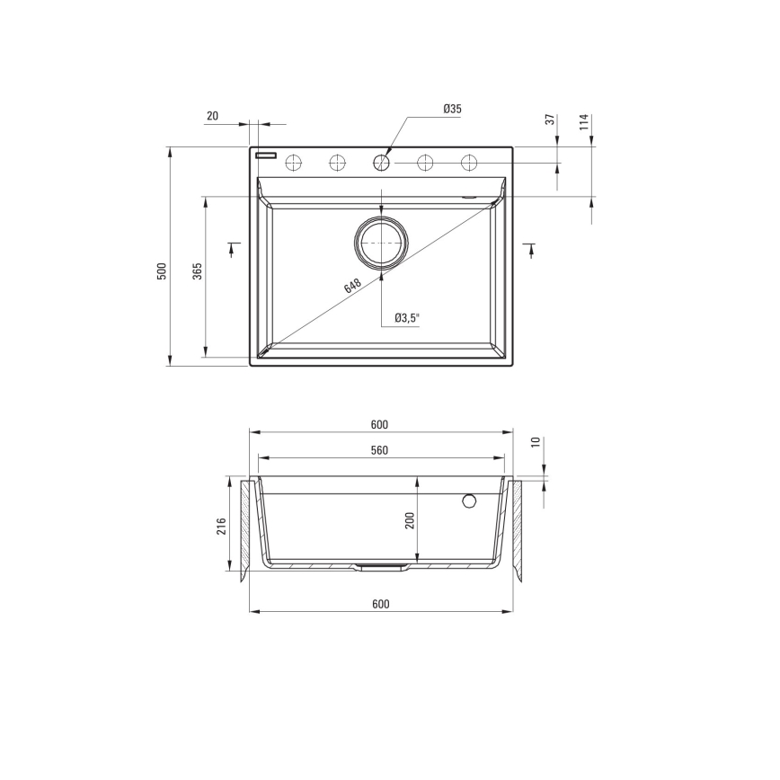 Deante ZRC_S10A - Virtuvės kriauklė CORIO 50x60 cm granito/metalinė pilka