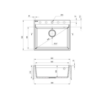 Deante ZRC_S10A - Virtuvės kriauklė CORIO 50x60 cm granito / metalinės pilkos spalvos