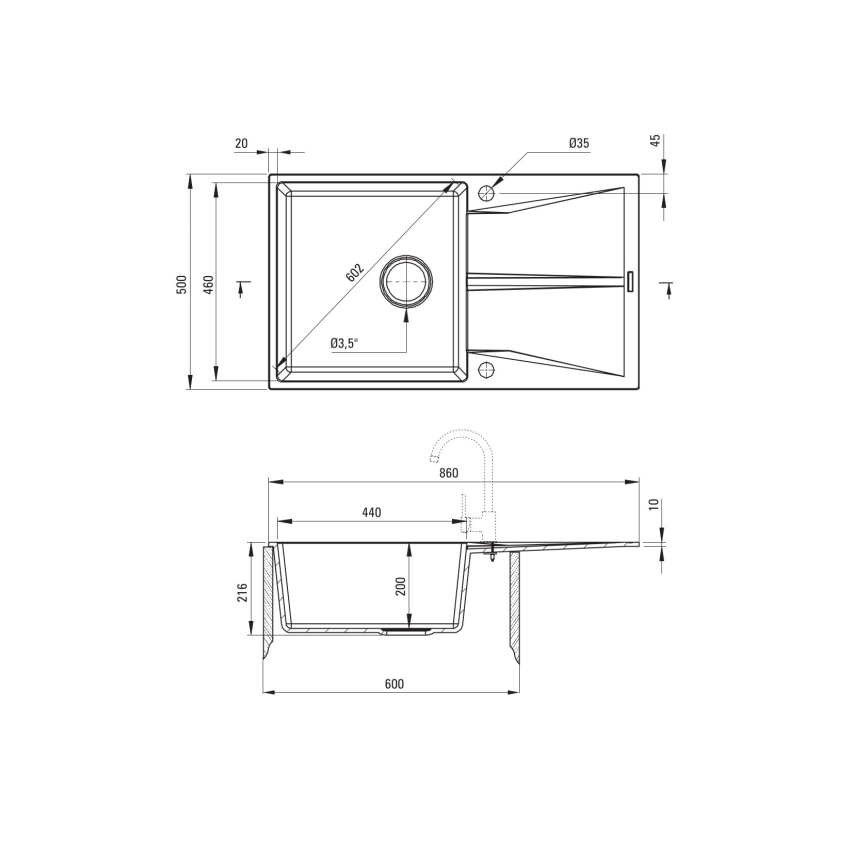 Deante ZRC_S11A - Virtuvinė CORIO kriauklė 50x86 cm, granitinė / metalinė pilka