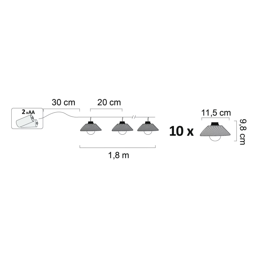 Dekoratyvinė LED grandinė ASTRA 10xLED/2xAA 2,1 m juoda