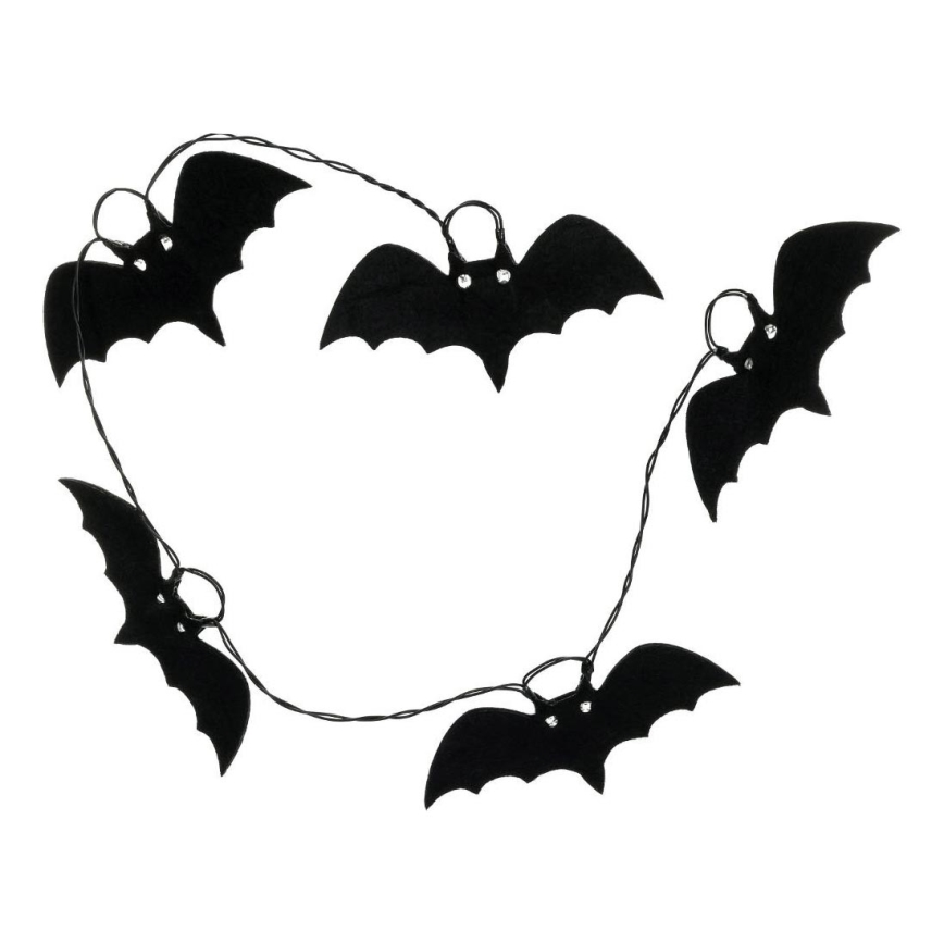Dekoratyvinė LED grandinė HALLOWEEN 10xLED/2xAA/šilta balta 1,3m šikšnosparniai