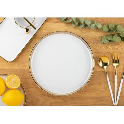 Dekoratyvinis padėklas LIJA 26 cm kreminis/auksinis