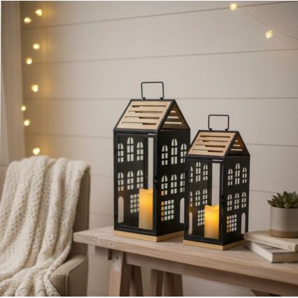 Dekoratyvinis žibintas HOME 34,5 cm juodas/smėlio spalvos
