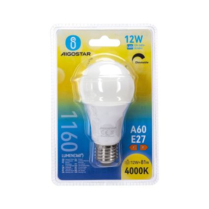 Dimeriuojama LED lemputė A60 E27/12W/230V 4000K - Aigostar