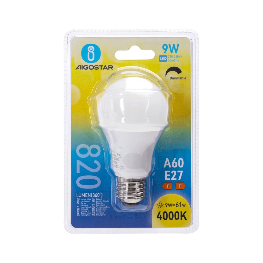 Dimeriuojama LED lemputė A60 E27/9W/230V 4000K - Aigostar