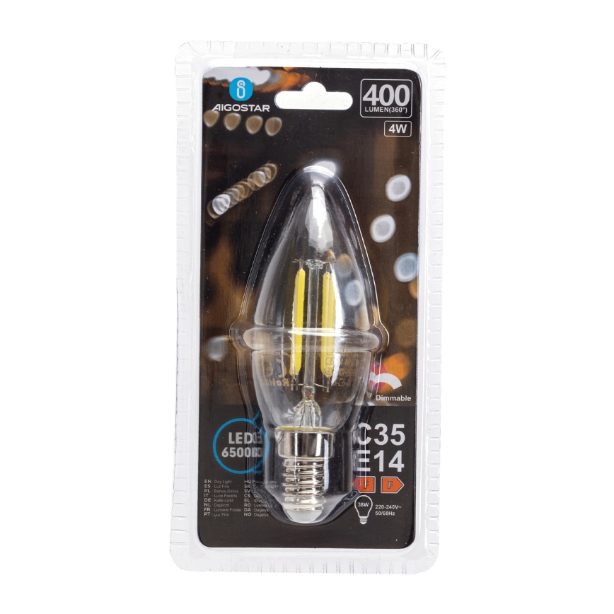 Dimeriuojama LED lemputė FILAMENT C35 E14/4W/230V 6500K - Aigostar