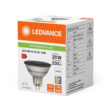 LED reguliuojama reflektorinė lemputė MR16 GU5,3/3,4W/12V 4000K 36° CRI 90 - Ledvance
