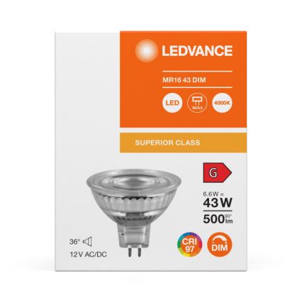 Dimeriuojama LED reflektorinė lemputė MR16 GU5,3/6,6W/12V 4000K 36° CRI 97 - Ledvance