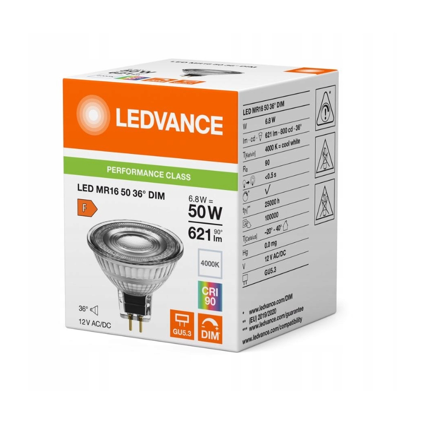 Dimeriuojama LED reflektorinė lemputė MR16 GU5,3/6,8W/12V 4000K 36° CRI 90 - Ledvance