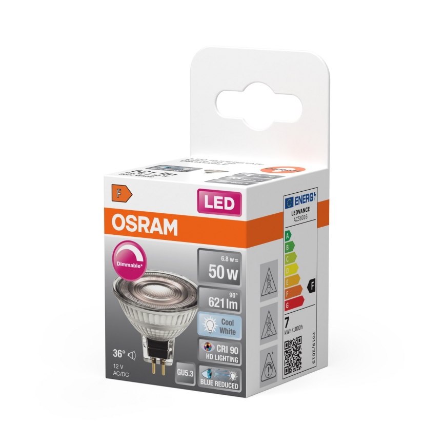 LED dimeriuojama reflektorinė lemputė MR16 GU5,3/6,8W/12V 4000K 36° CRI 90 - Osram