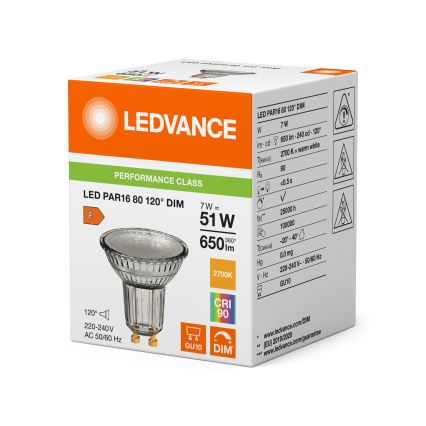 LED dimeriuojama reflektorinė lemputė PAR16 GU10/7W/230V 2700K 120° CRI 90 - Ledvance