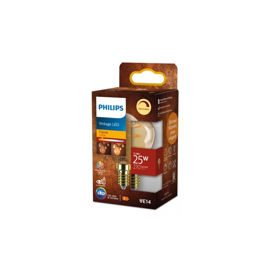 Dimeriuojama vintažinė LED lemputė Philips P45 E14/3,1W/230V 2200K