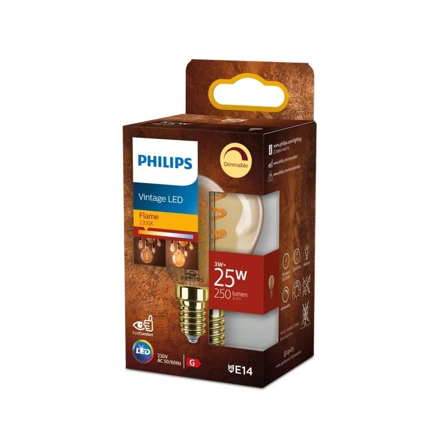 Dimeriuojama vintažinė LED lemputė Philips VINTAGE P45 E14/3W/230V 2200K