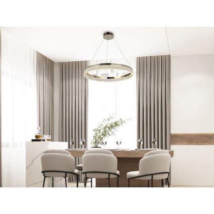 Reguliuojamas LED krištolinis liustras ant troselio THALIA LED/55W/230V 3000-6000K skersmuo 80 cm + su nuotoliniu pultu