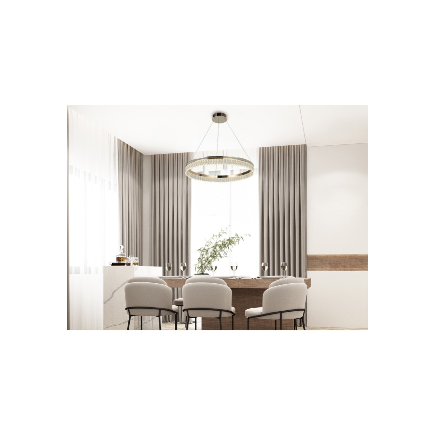 Reguliuojamas LED krištolinis liustras ant troselio THALIA LED/55W/230V 3000-6000K skersmuo 80 cm + su nuotoliniu pultu