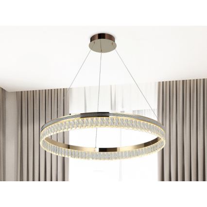 Reguliuojamas LED krištolinis liustras ant troselio THALIA LED/55W/230V 3000-6000K skersmuo 80 cm + su nuotoliniu pultu