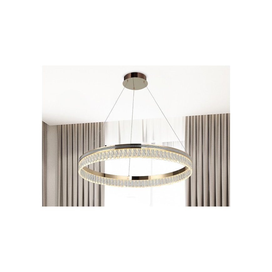 Reguliuojamas LED krištolinis liustras ant troselio THALIA LED/55W/230V 3000-6000K skersmuo 80 cm + su nuotoliniu pultu