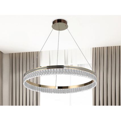 Reguliuojamas LED krištolinis liustras ant troselio THALIA LED/55W/230V 3000-6000K skersmuo 80 cm + su nuotoliniu pultu