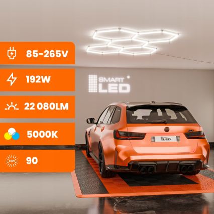 Reguliuojamas LED lubinis šviestuvas HEXAGON LED/192W/85-265V 5000K 160x221 cm CRI 90 IP54 baltas