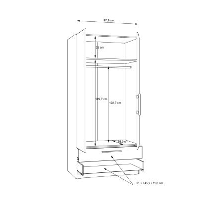 Drabužių spinta MARO 100x213 cm, ąžuolas Artisan