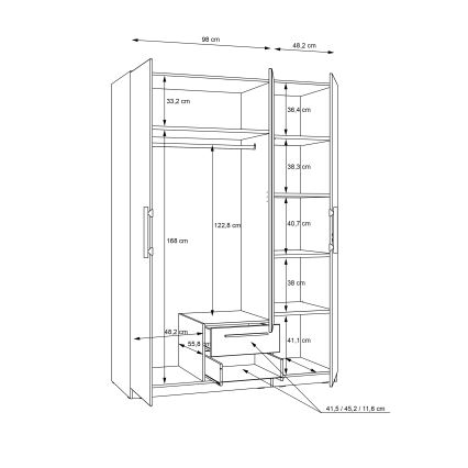 Drabužių spinta su veidrodžiu MARO, 150x213 cm, artisan ąžuolas