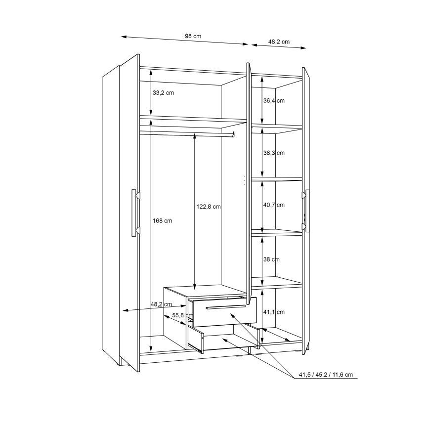 Drabužių spinta su veidrodžiu MARO, 150x213 cm, artisan ąžuolas