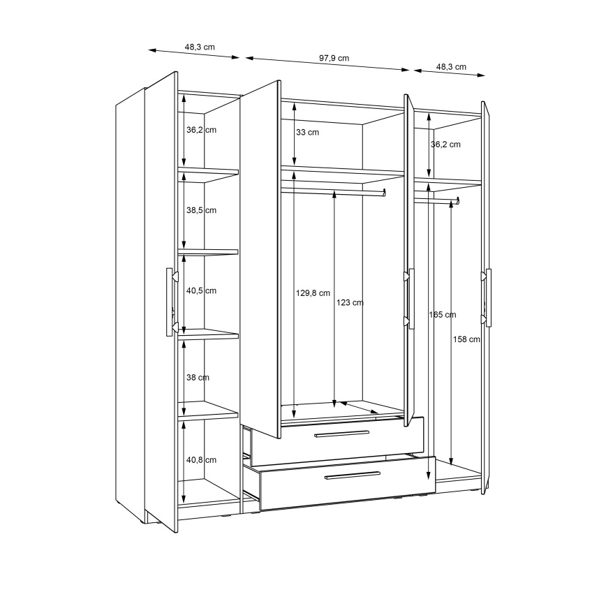 Drabužių spinta su veidrodžiu MARO 200x213 cm, artisan ąžuolas