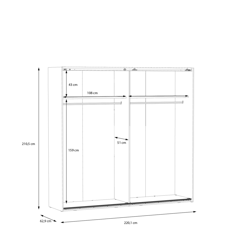 Drabužių spinta su veidrodžiu OREN 220x210 cm artisan ąžuolas