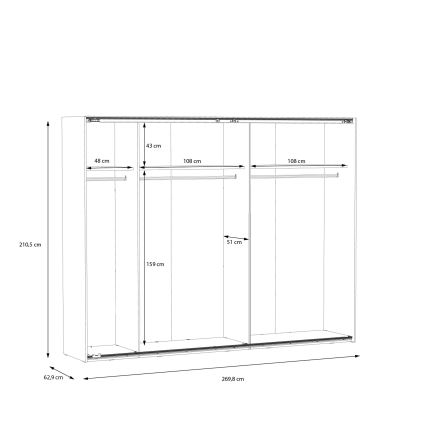 Drabužių spinta su veidrodžiu OREN 270x210 cm artisan ąžuolas