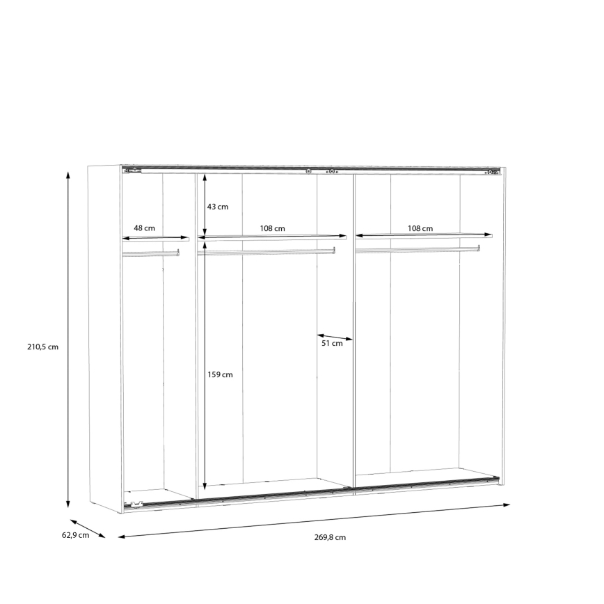 Drabužių spinta su veidrodžiu OREN 270x210 cm artisan ąžuolas