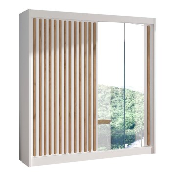 Drabužių spinta su veidrodžiu SANTINO 203x215 cm balta/craft ąžuolas
