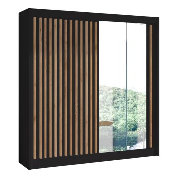 Drabužių spinta su veidrodžiu SANTINO 203x215 cm juoda/ąžuolas Craft