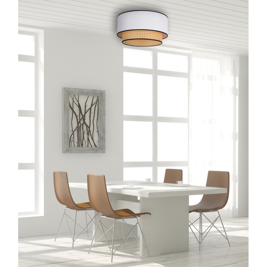 Duolla - Lubinis šviestuvas BOHO 1xE27/15W/230V diametras 45 cm balta/rotangas